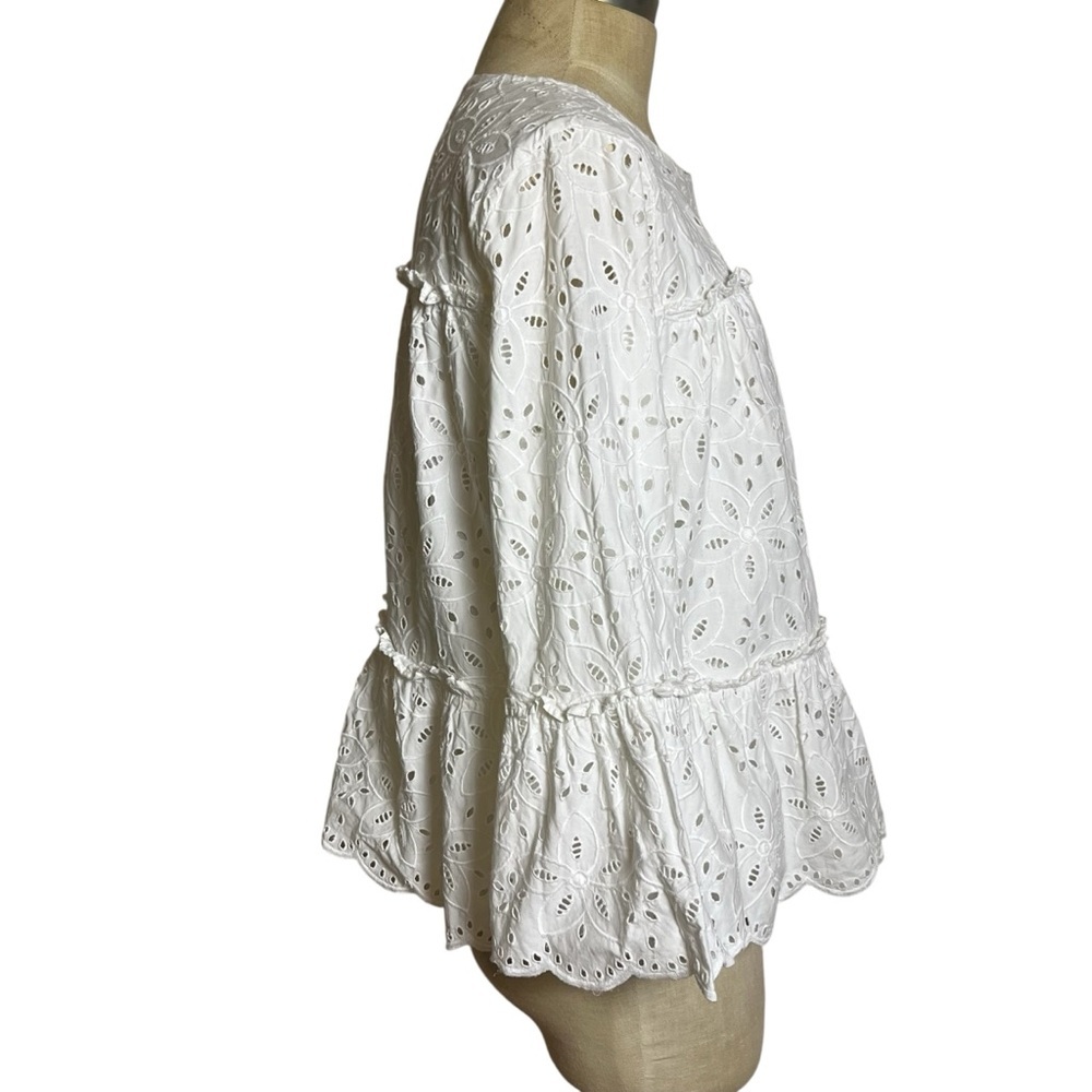 Vineyard Vines White Eyelet Cottagecore Coastal 3/4 Bell Sleeves Scalloped — M - Picture 3 of 10